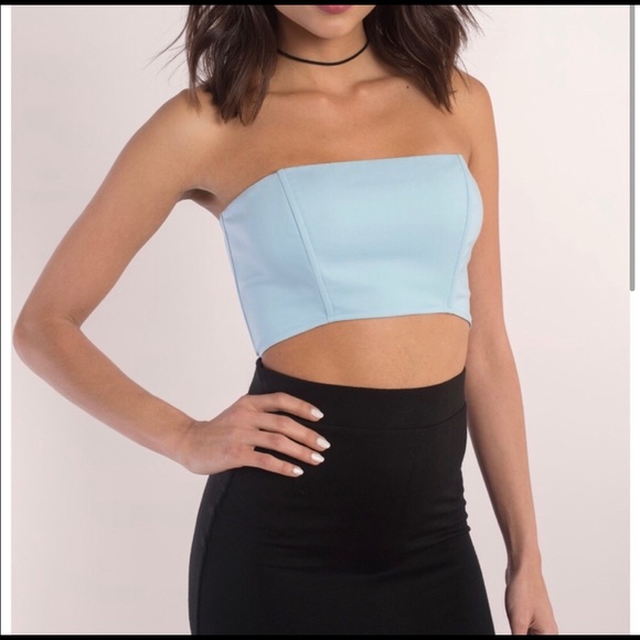 SALE! Tobi blue Strapless Crop Top - Picture 2 of 3